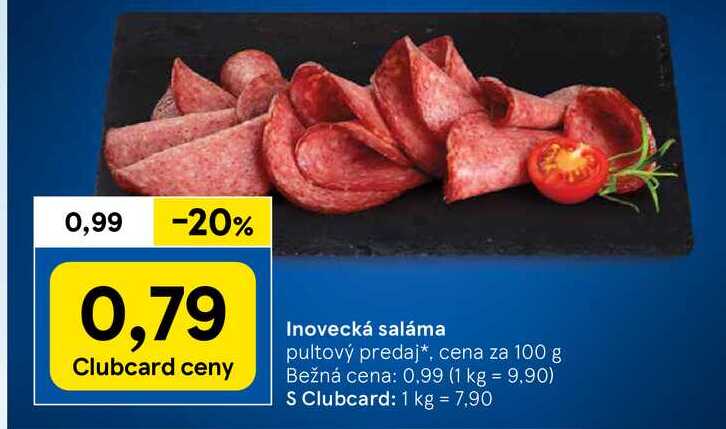 Inovecká saláma, cena za 100 g 