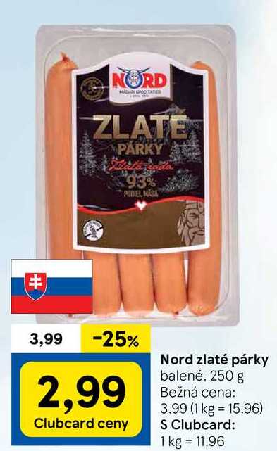 Nord zlaté párky, 250 g 