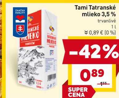 Tami Tatranské mlieko 3,5% trvanlivé 1l