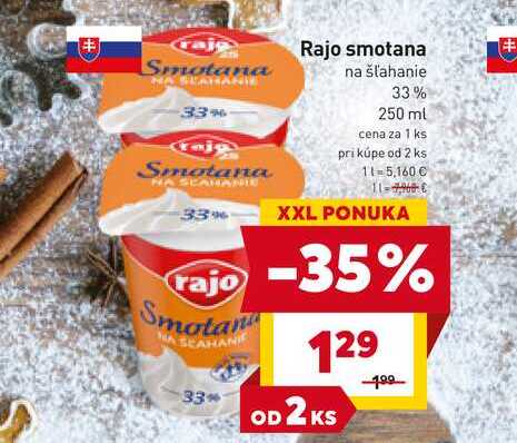 Rajo smotana na šľahanie 33% 250 ml 