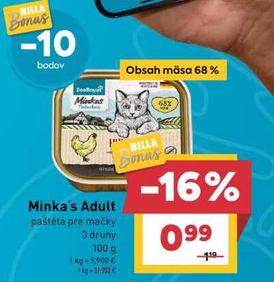 Minka's Adult pašteta pre mačky 100 g 