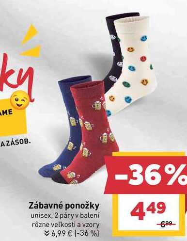 Zábavné ponožky unisex, 2 páry v balení rôzne veľkosti a vzory 