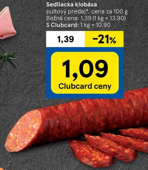 Sedliacka klobása, cena za 100 g 