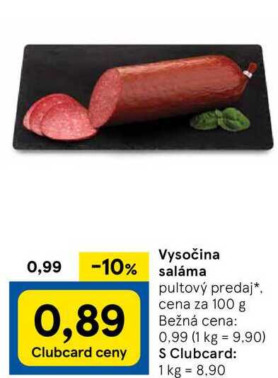 Vysočina saláma, cena za 100 g 