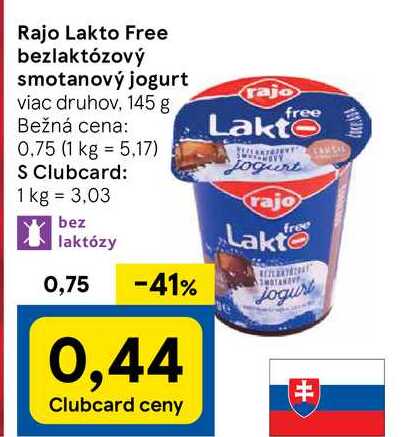 Rajo Lakto Free bezlaktózový smotanový jogurt, 145 g