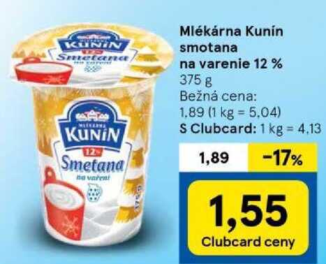 Mlékárna Kunín smotana na varenie 12 %, 375 g 