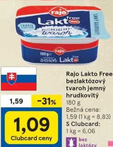 Rajo Lakto Free bezlaktózový tvaroh jemný hrudkovitý, 180 g 