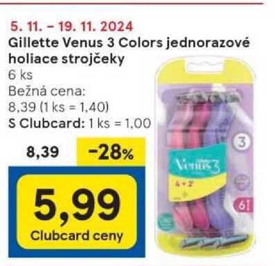 Gillette Venus 3 Colors jednorazové holiace strojčeky, 6 ks