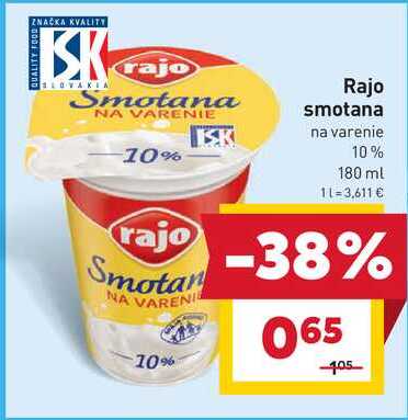 Rajo smotana na varenie 10% 180 ml 