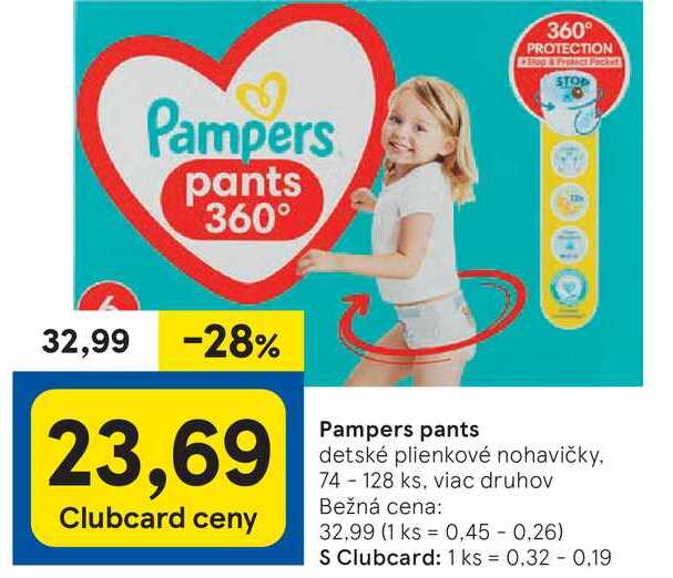 Pampers pants detské plienkové nohavičky. 74-128 ks v akcii