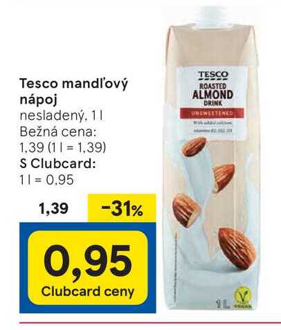 Tesco mandľový nápoj nesladený, 1l