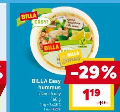 BILLA Easy hummus rôzne druhy 160 g 