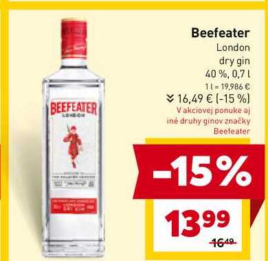 Beefeater London dry gin 40%, 0,7L  v akcii