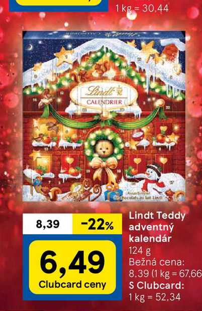 Lindt Teddy adventný kalendár 124 g