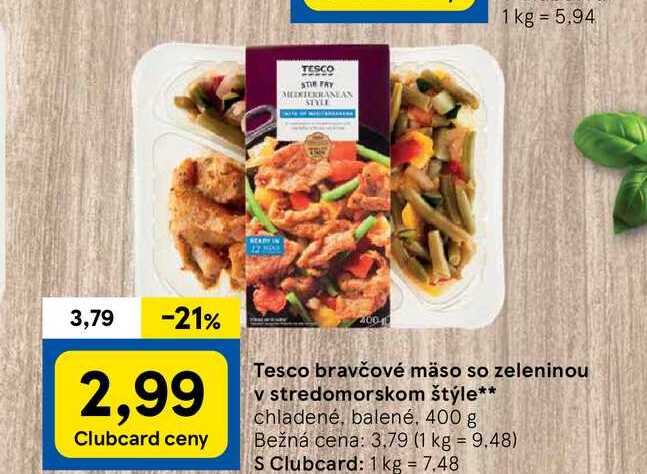 Tesco bravčové mäso so zeleninou v stredomorskom štýle chladené, balené, 400 g 