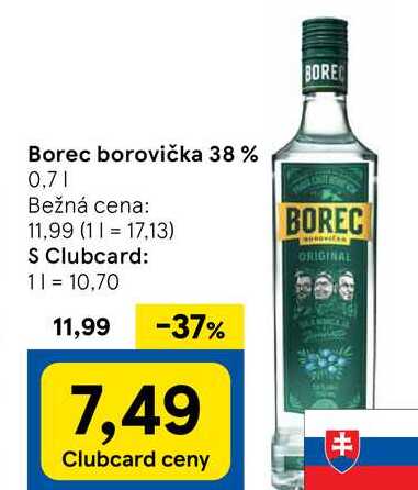 Borec borovička 38 % 0,7l v akcii