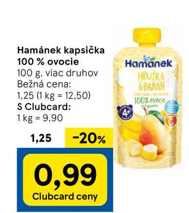 Hamánek kapsička 100% ovocie 100 g, viac druhov 