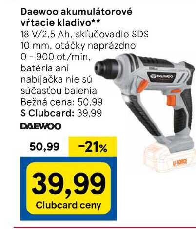 Daewoo akumulátorové vŕtacie kladivo 18 V/2,5 Ah