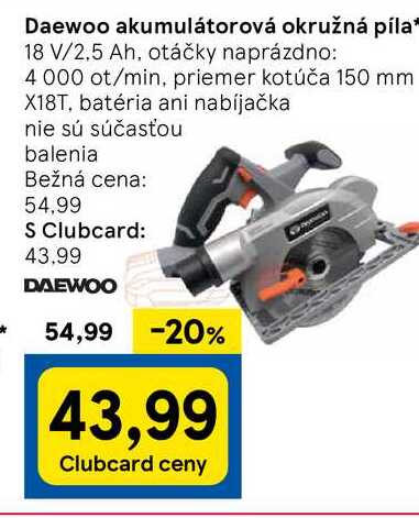 Daewoo akumulátorová okružná píla 18 V/2.5 Ah