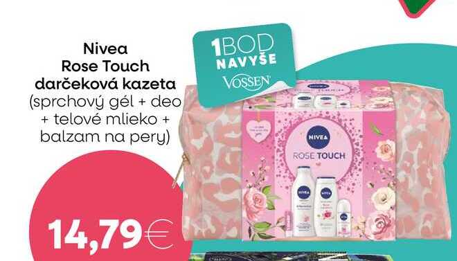 Nivea Rose Touch darčeková kazeta (sprchový gél + deo + telové mlieko + balzam na pery)