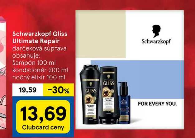 Schwarzkopf Gliss Ultimate Repair darčeková súprava obsahuje: šampón 100 ml kondicionér 200 ml nočný elixír 100 ml 