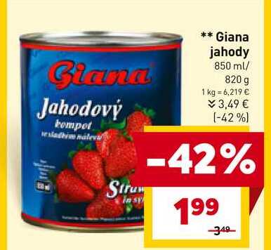 Giana Jahodový kompot sladhim nálev 850 ml/ 820 g 