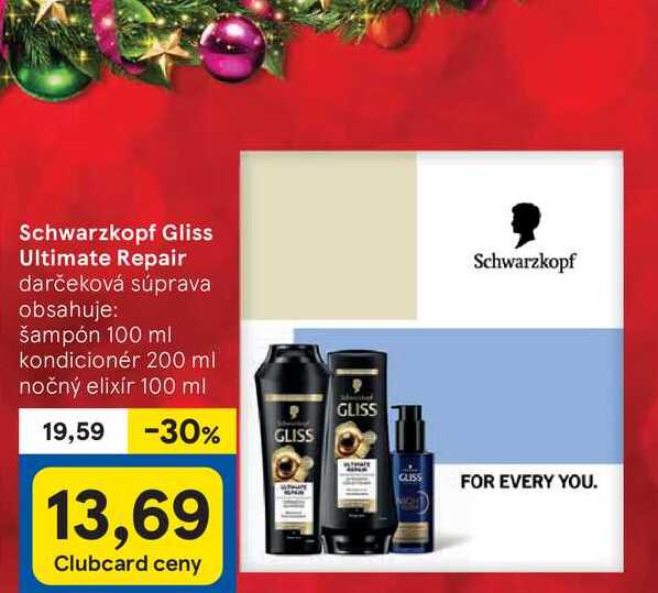 Schwarzkopf Gliss Ultimate Repair darčeková súprava obsahuje: šampón 100 ml kondicionér 200 ml nočný elixír 100 ml  