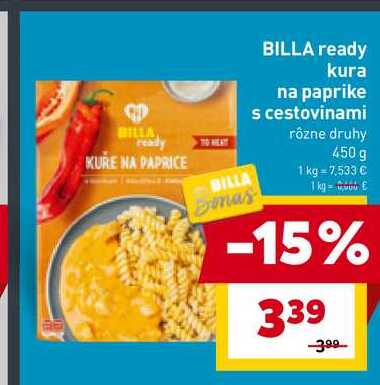 BILLA ready kura na paprike s cestovinami rôzne druhy 450 g 