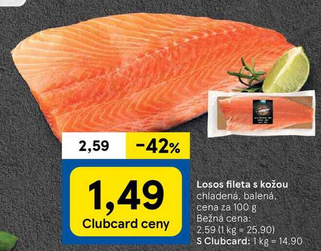 Losos fileta s kožou, cena za 100 g 