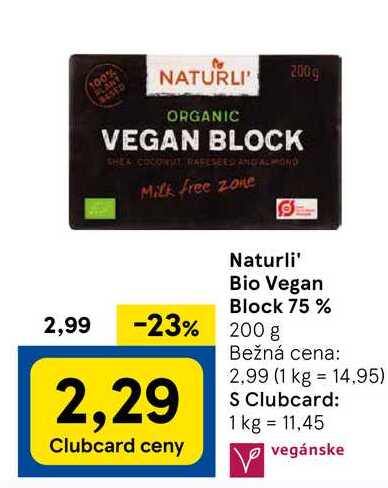 Naturli' Bio Vegan Block 75 %, 200 g