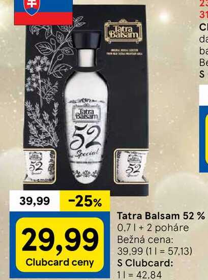 Tatra Balsam 52 %, 0,7 l + 2 poháre 