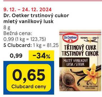 Dr. Oetker trstinový cukor mletý vanilkový lusk, 8 g