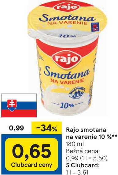 Rajo smotana na varenie 10 %, 180 ml 