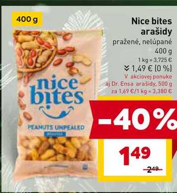 Nice bites arašidy pražené, nelúpané 400 g 