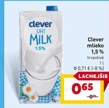 Clever mlieko 1,5% trvanlivé 1l