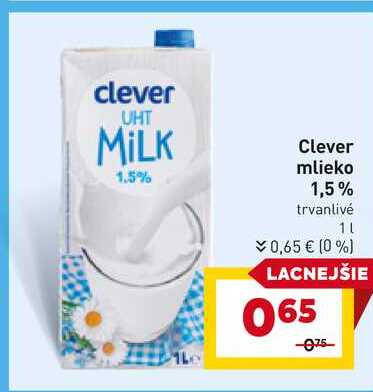 Clever mlieko 1,5% trvanlivé 1L 