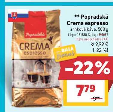 Popradská Crema espresso zrnková káva, 500 g