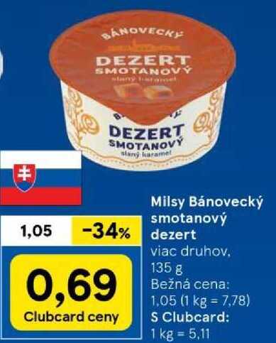 Milsy Bánovecký smotanový dezert, 135 g