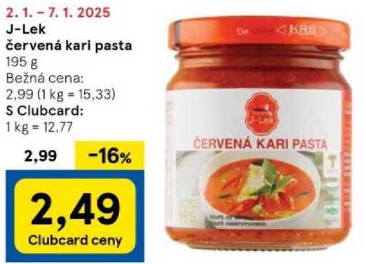 J-Lek červená kari pasta, 195 g