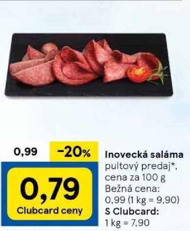 Inovecká saláma, cena za 100 g