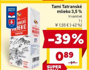 Tami Tatranské mlieko 3,5% trvanlivé 1L