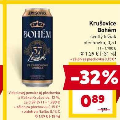 Krušovice Bohém svetlý ležiak plechovka, 0,5l