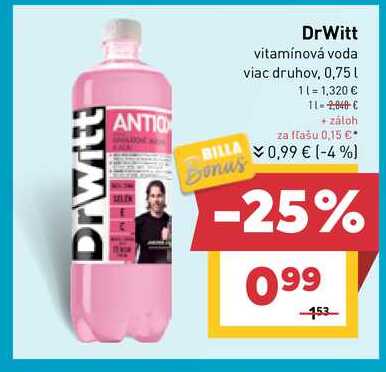 DrWitt vitamínová voda viac druhov, 0,75l