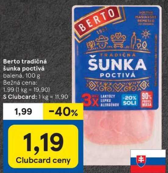 Berto tradičná šunka poctivá, 100 g