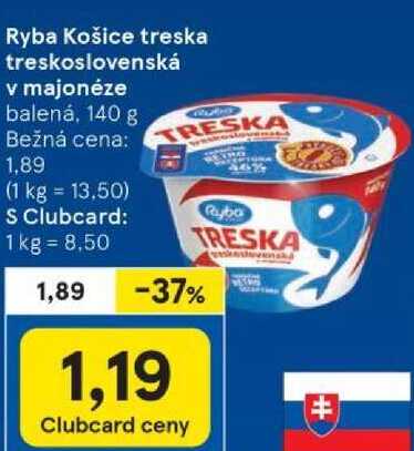 Ryba Košice treska treskoslovenská v majonéze, 140 g 