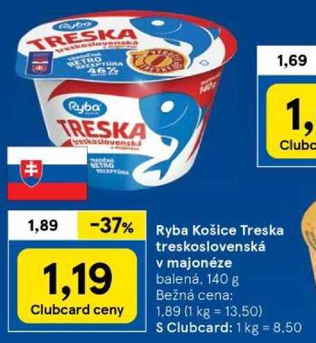 Ryba Košice Treska treskoslovenská v majonéze, 140 g 