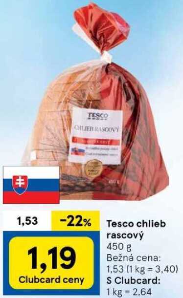 Tesco chlieb rascový, 450 g 