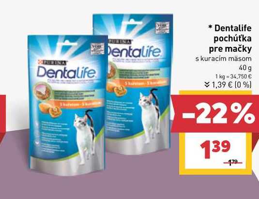 Dentalife pochúťka pre mačky s kuracím mäsom 40 g 