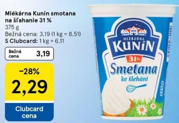 Mlékárna Kunín smotana na šľahanie 31%, 375 g  