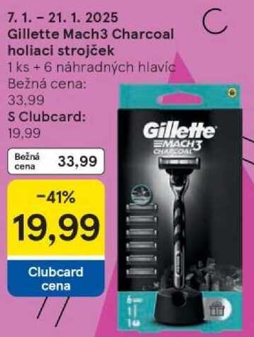 Gillette Mach3 Charcoal holiaci strojček, 1 ks + 6 náhradných hlavíc 